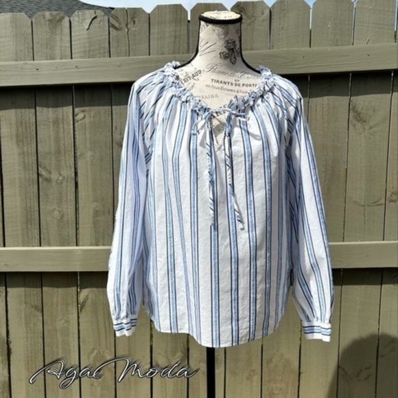 J. Crew Tie Front Vertical Stripes Cotton Blouse - Picture 2 of 15